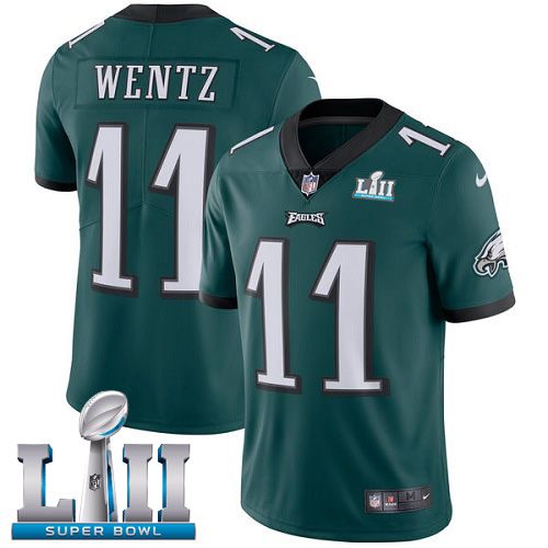 Men Philadelphia Eagles #11 Wentz Green Limited 2018 Super Bowl NFL Jerseys